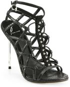 B Brian Atwood Mirante Suede Snakeskin Cage Sandals - Lyst