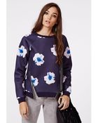 Missguided Louisiana Zip Detail Floral Sweater Navy - Lyst