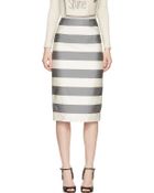 Burberry London Grey And Cream Silk Blend Striped Skirt - Lyst