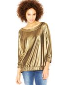 Rachel Rachel Roy Three-Quarter-Sleeve Boat-Neck Gold Lamé Top - Lyst