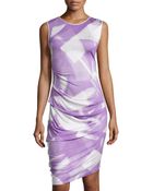 Halston Heritage Sleeveless Ruched Asymmetric-Hem Dress - Lyst