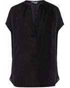 Vince Split-Neck Silk Blouse - Lyst