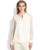 Armani Silk Sheer-Sleeve Tuxedo Blouse - Lyst