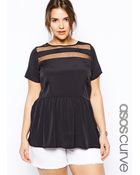 Asos Curve Excluisve Soft Peplum Top With Mesh Panel - Lyst