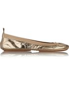 Yosi Samra Metallic Fold-Up Cracked Leather Ballet Flats - Lyst