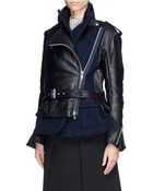 Sacai Leather Herringbone Wool Peplum Biker Jacket - Lyst
