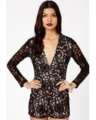 Missguided Andreia Lace Plunge Playsuit In Black - Lyst