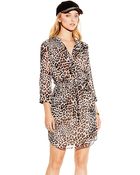 Vince Camuto Leopard Print Tie-Waist Dress - Lyst