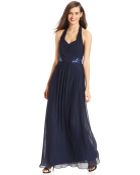 Js Boutique Pleated Embellished Halter Gown - Lyst