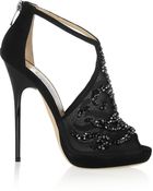 Jimmy Choo Embellished Mesh And Suede Sandals - Lyst