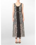 Calvin Klein Chiffon Abstract Print Belted Maxi Sleeveless Dress - Lyst