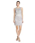 Sue Wong Platinum Grey Scoop Neck Bead Embellished Dress - Lyst