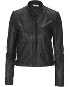 Stefanel Washed Leather Biker Jacket - Lyst