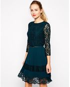 Oasis Lace Belted Skater Dress - Lyst