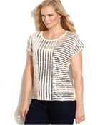 Michael Kors Michael Plus Size Sequined Striped Tee - Lyst
