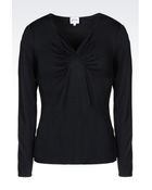Armani T-Shirt In Stretch Viscose With Gathered V-Neck - Lyst