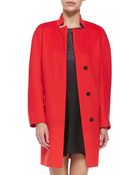 Halston Long Coat W/ Stand Collar - Lyst