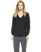 Vince Mixed Media Blouse - Black/Optic White - Lyst