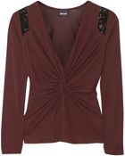 Just Cavalli Gathered Lace-Paneled Jersey Top - Lyst