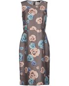 Tara Jarmon Floral Silk Shantung Dove Grey Dress - Lyst