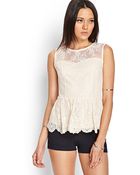 Forever 21 Floral Lace Peplum Top - Lyst