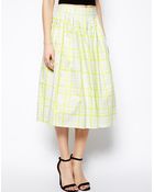 Asos Full Midi Skirt In Neon Check - Lyst