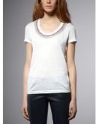 Patrizia Pepe Short Sleeve Silk Mix T-Shirt With Appliqué Details - Lyst