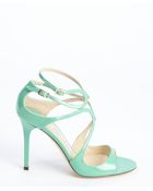 Jimmy Choo Teal Green Patent Leather Strappy Detail 'Lang' Sandals - Lyst