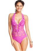 Kenneth Cole Reaction Lace Ruffled One-Piece Swimsuit - Lyst