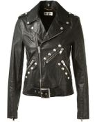 Saint Laurent Studded Motorcycle Jacket In Black Leather - Lyst