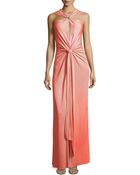 Halston Heritage Sleeveless Gown With Tie & Slit Detail - Lyst