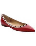 Valentino Red Leather 'Rockstud' Trim Ballet Flats - Lyst