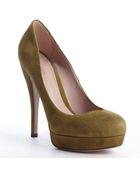 Gucci Olive Suede Platform Pumps - Lyst