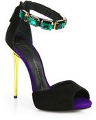 Giuseppe Zanotti Suede Jeweled Ankle-Strap Sandals - Lyst