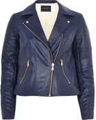 River Island Navy Leather Biker Jacket - Lyst