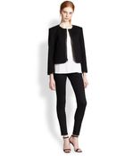 Alice + Olivia Boxy Leather-Trimmed Jacket - Lyst