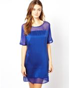Aryn K. Silk Dress With Sheer Detail - Lyst