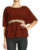 Manila Grace Top Sleeve 3/4 Pois With Bow Contrast - Lyst