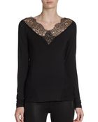 Donna Karan New York Lacetrimmed Stretch Jersey Top - Lyst