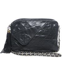 Chanel Pre-Owned Black Lambskin Quilted Camera Bag - Lyst