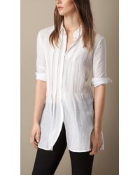 Burberry Pintuck Detail Cotton Silk Shirt - Lyst