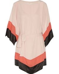 Halston Heritage Satin-Trimmed Color-Block Chiffon Mini Dress - Lyst