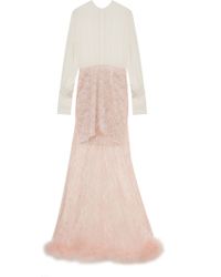 Alessandra Rich Gown With Lace Feather Skirt - Lyst