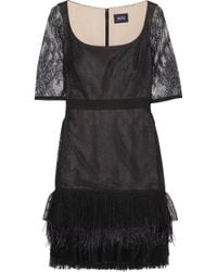 Notte By Marchesa Feather-Trimmed Lace Dress - Lyst