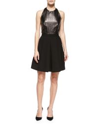 Alice + Olivia Danie Leather/Crepe Pleated Dress - Lyst