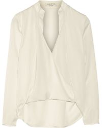 Halston Heritage Wrap-Effect Stretch-Silk Georgette Top - Lyst