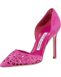 Manolo Blahnik Tayler Suede Perforated Dorsay Pump - Lyst