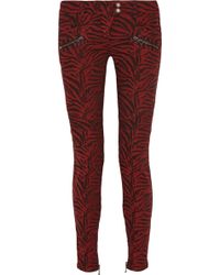 Balmain Zebra-Print Moto-Style Mid-Rise Skinny Jeans - Lyst