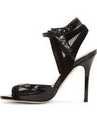 Brian Atwood Black Snakeskin And Mesh Iara Heels - Lyst