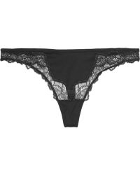 Donna Karan Intimates Lacetrimmed Satinjersey Thong - Lyst